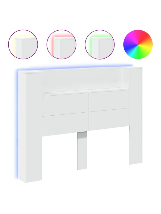 Čelo postele s úložným prostorem a LED bílé 140x16,5x103,5 cm