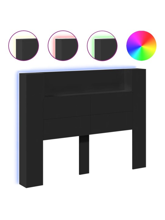 Čelo postele s úložným prostorem a LED černé 140x16,5x103,5 cm