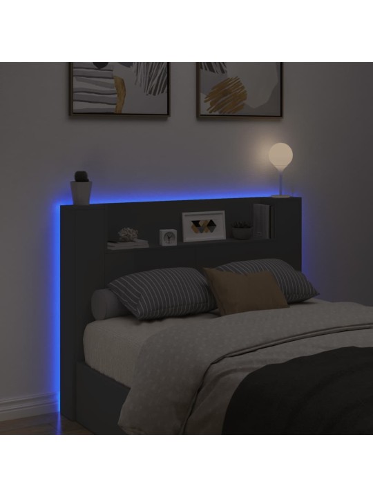 Čelo postele s úložným prostorem a LED černé 140x16,5x103,5 cm