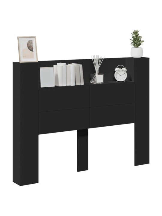 Čelo postele s úložným prostorem a LED černé 140x16,5x103,5 cm