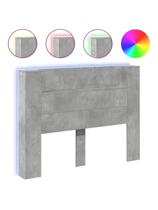 Čelo postele úložný prostor LED betonově šedé 140x16,5x103,5 cm