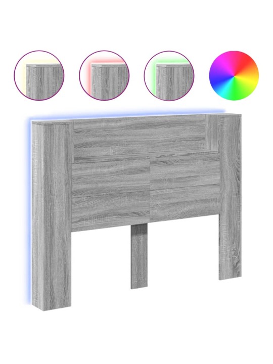 Čelo postele úložný prostor a led šedé sonoma 140x16,5x103,5 cm
