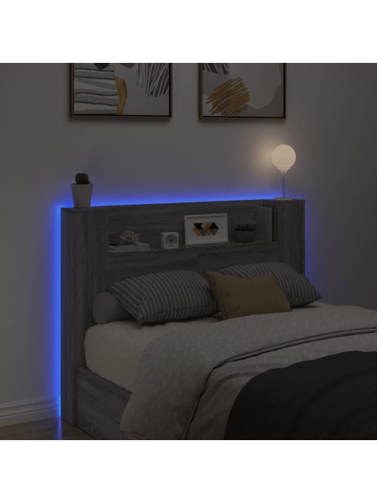 Čelo postele úložný prostor a led šedé sonoma 140x16,5x103,5 cm
