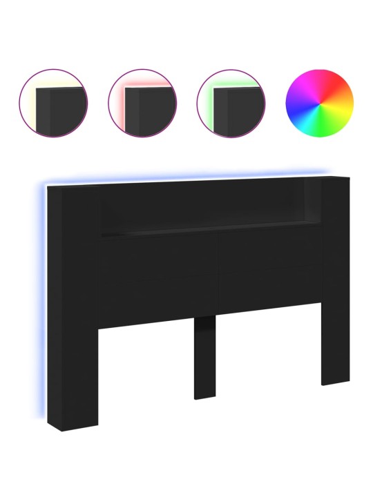 Čelo postele s úložným prostorem a LED černé 160x16,5x103,5 cm