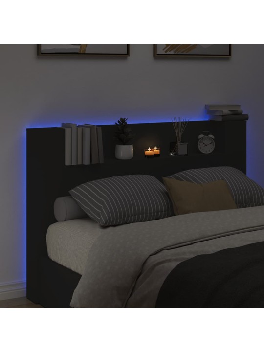 Čelo postele s úložným prostorem a LED černé 160x16,5x103,5 cm