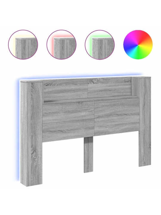 Čelo postele úložný prostor a led šedé sonoma 160x16,5x103,5 cm