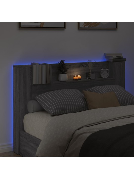 Čelo postele úložný prostor a led šedé sonoma 160x16,5x103,5 cm