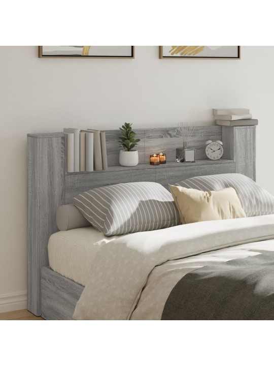 Čelo postele úložný prostor a led šedé sonoma 160x16,5x103,5 cm