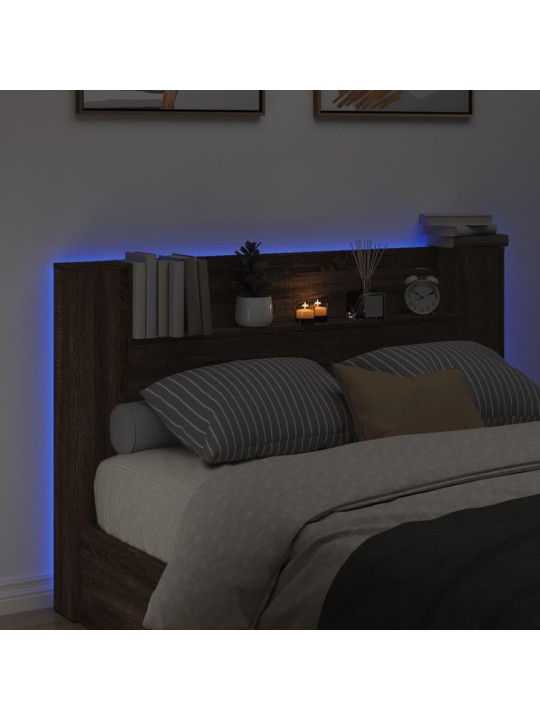 Čelo postele úložný prostor a led hnědý dub 160x16,5x103,5 cm