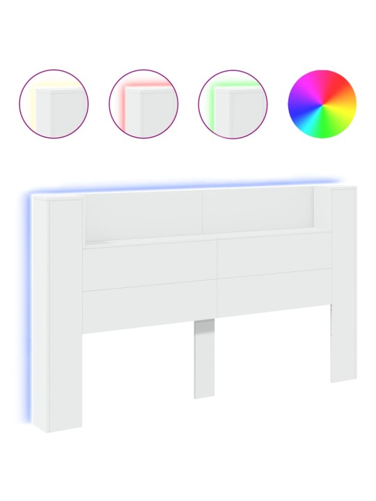 Čelo postele s úložným prostorem a LED bílé 180x16,5x103,5 cm