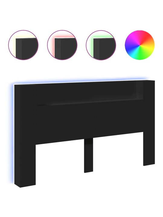 Čelo postele s úložným prostorem a LED černé 180x16,5x103,5 cm