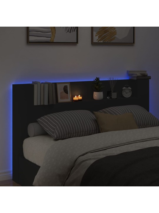 Čelo postele s úložným prostorem a LED černé 180x16,5x103,5 cm