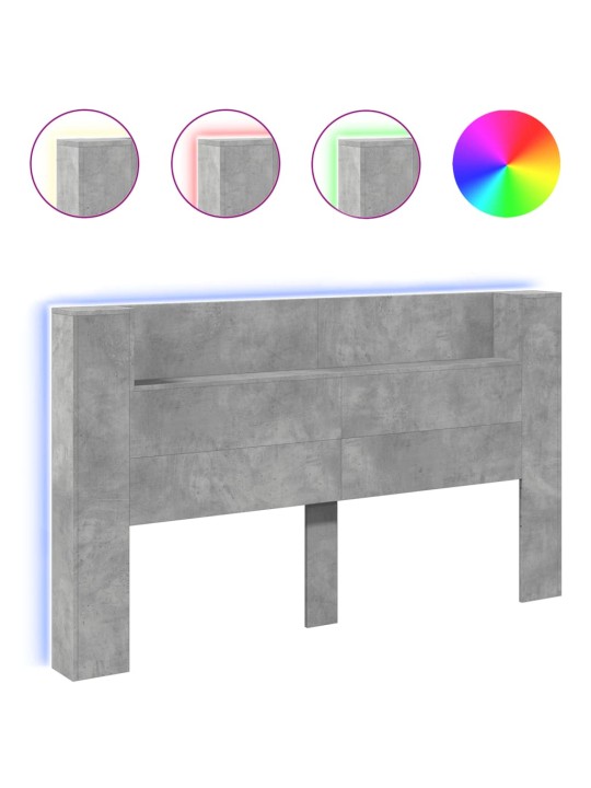Čelo postele úložný prostor LED betonově šedé 180x16,5x103,5 cm