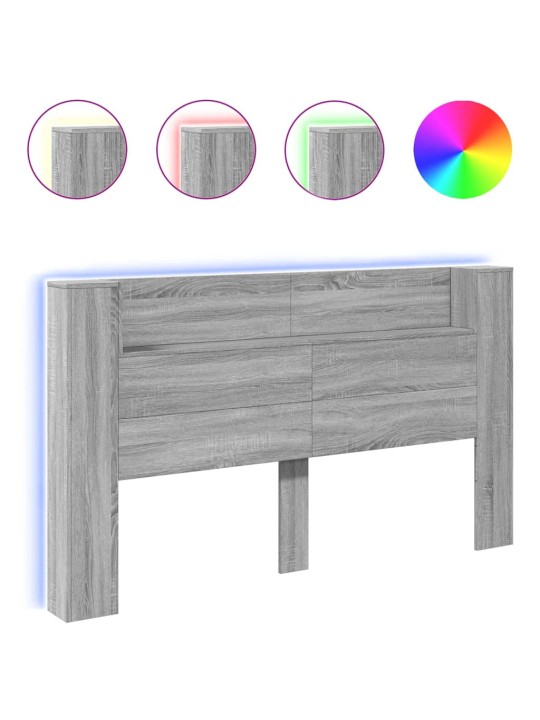 Čelo postele úložný prostor a led šedé sonoma 180x16,5x103,5 cm