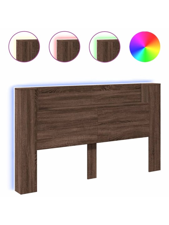 Čelo postele úložný prostor a led hnědý dub 180x16,5x103,5 cm