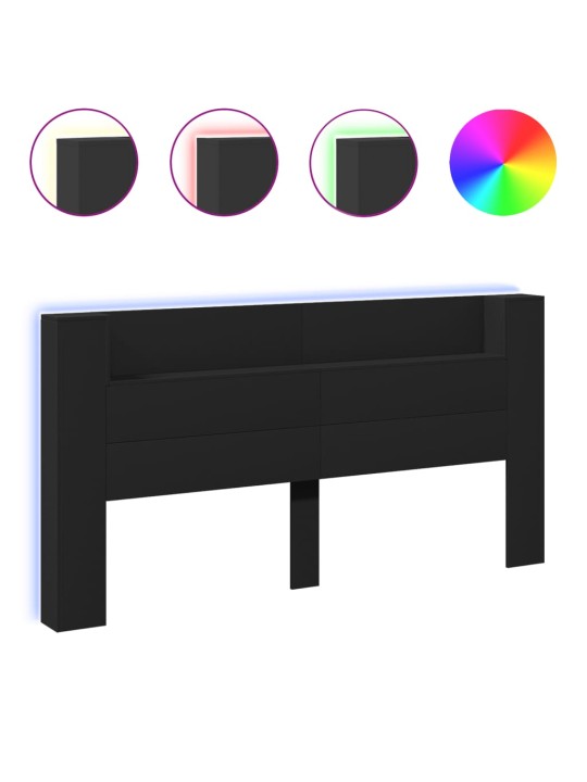 Čelo postele s úložným prostorem a LED černé 200x16,5x103,5 cm