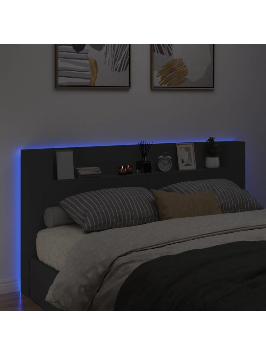Čelo postele s úložným prostorem a LED černé 200x16,5x103,5 cm