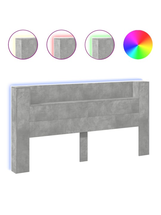 Čelo postele úložný prostor LED betonově šedé 200x16,5x103,5 cm