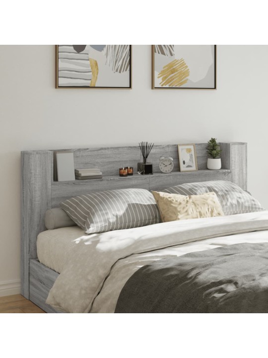 Čelo postele úložný prostor a led šedé sonoma 200x16,5x103,5 cm