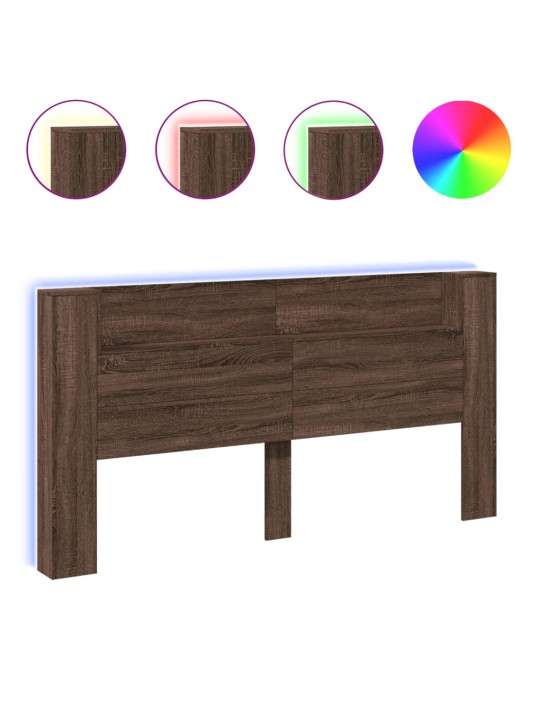 Čelo postele úložný prostor a led hnědý dub 200x16,5x103,5 cm