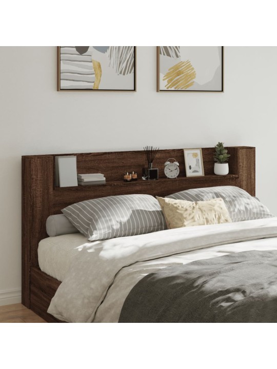 Čelo postele úložný prostor a led hnědý dub 200x16,5x103,5 cm