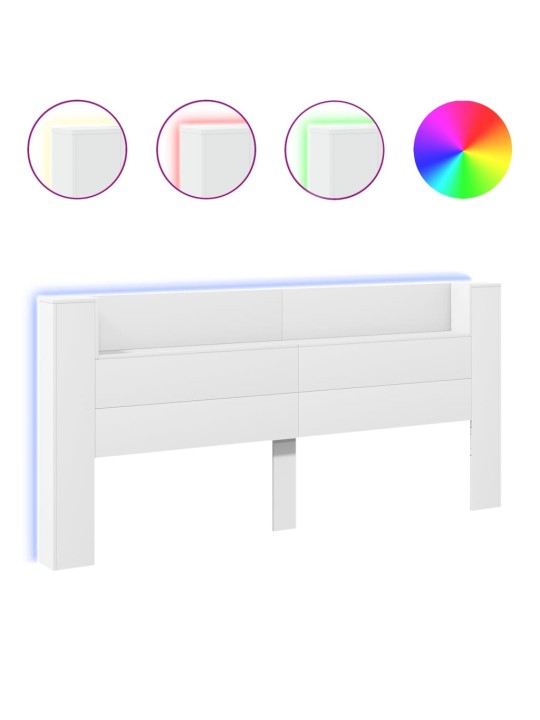 Čelo postele s úložným prostorem a LED bílé 220x16,5x103,5 cm