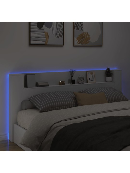 Čelo postele s úložným prostorem a LED bílé 220x16,5x103,5 cm