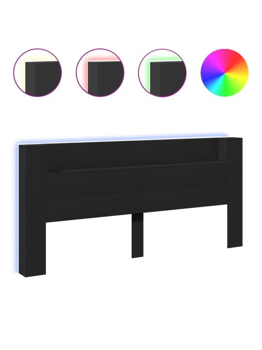 Čelo postele s úložným prostorem a LED černé 220x16,5x103,5 cm