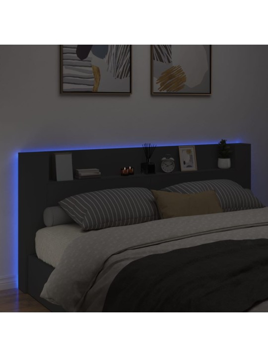 Čelo postele s úložným prostorem a LED černé 220x16,5x103,5 cm