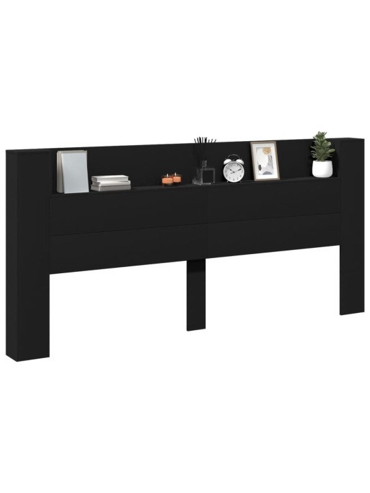 Čelo postele s úložným prostorem a LED černé 220x16,5x103,5 cm