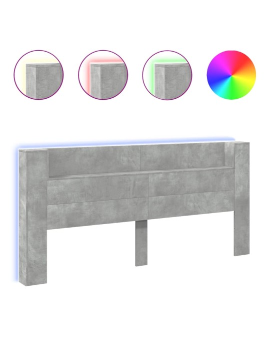 Čelo postele úložný prostor LED betonově šedé 220x16,5x103,5 cm