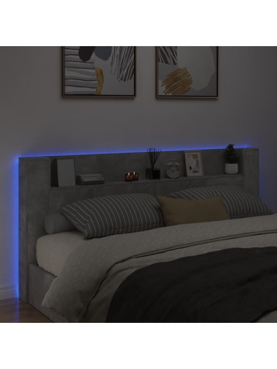 Čelo postele úložný prostor LED betonově šedé 220x16,5x103,5 cm