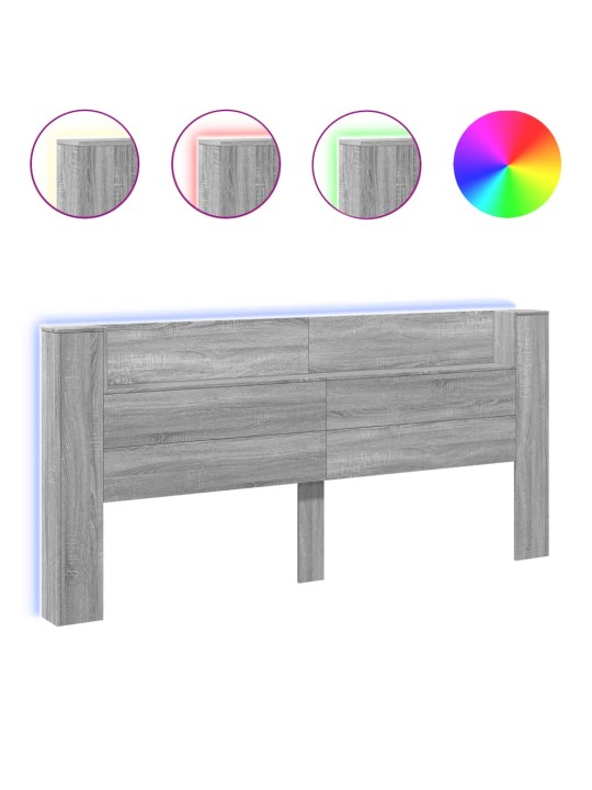 Čelo postele úložný prostor a led šedé sonoma 220x16,5x103,5 cm