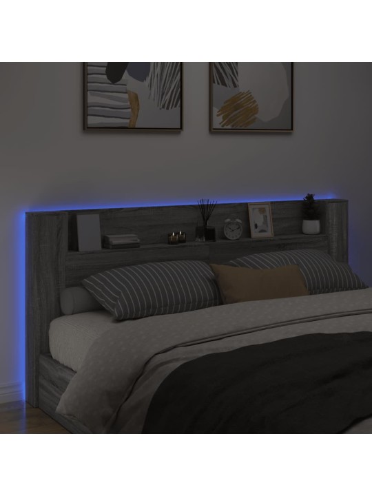 Čelo postele úložný prostor a led šedé sonoma 220x16,5x103,5 cm