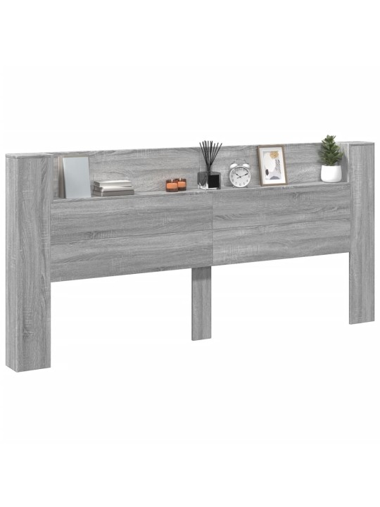 Čelo postele úložný prostor a led šedé sonoma 220x16,5x103,5 cm