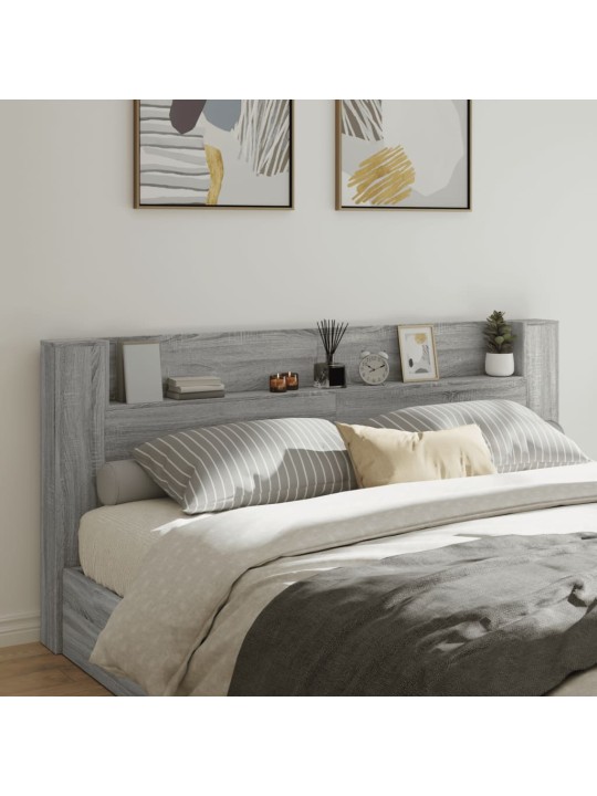 Čelo postele úložný prostor a led šedé sonoma 220x16,5x103,5 cm