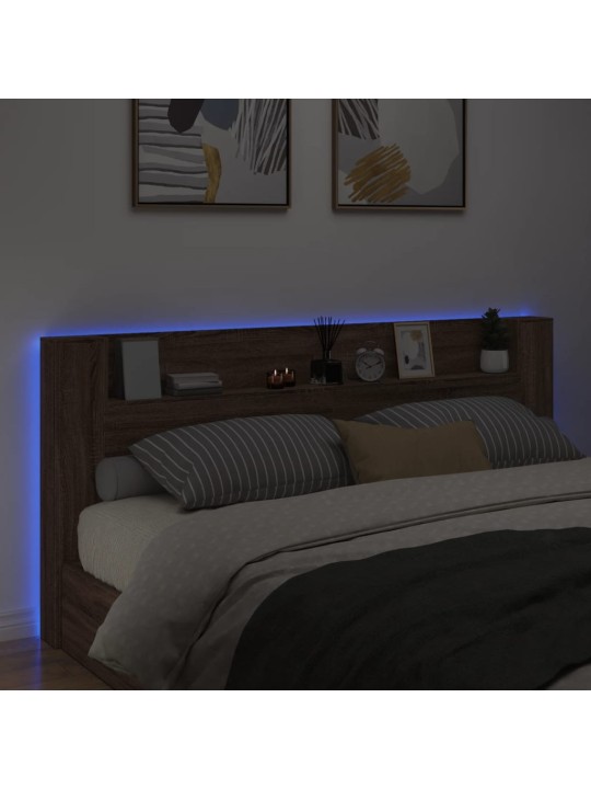 Čelo postele úložný prostor a led hnědý dub 220x16,5x103,5 cm