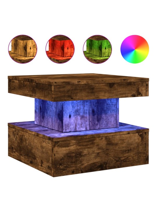 Konferenční stolek s LED osvětlením kouřový dub 50 x 50 x 40 cm