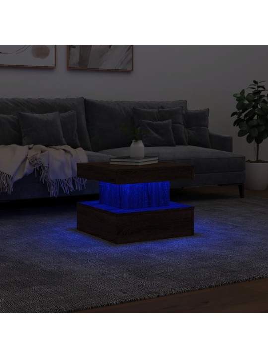 Konferenční stolek s led osvětlením hnědý dub 50 x 50 x 40 cm