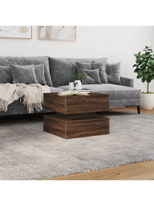 Konferenční stolek s LED osvětlením hnědý dub 50 x 50 x 40 cm