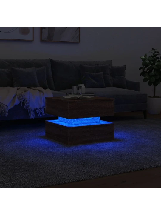 Konferenční stolek s LED osvětlením hnědý dub 50 x 50 x 40 cm