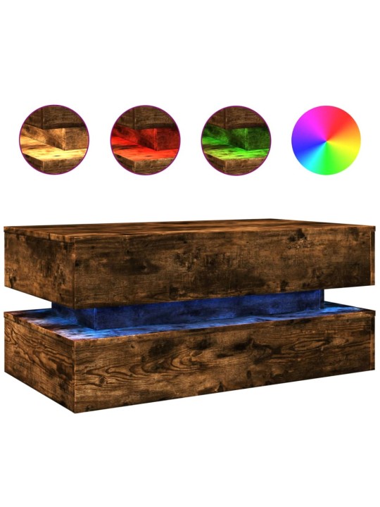 Konferenční stolek s LED osvětlením kouřový dub 90 x 50 x 40 cm
