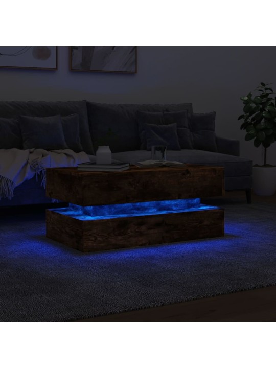 Konferenční stolek s LED osvětlením kouřový dub 90 x 50 x 40 cm