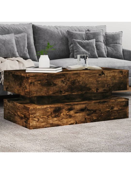 Konferenční stolek s LED osvětlením kouřový dub 90 x 50 x 40 cm