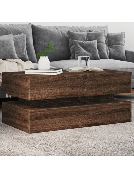 Konferenční stolek s LED osvětlením hnědý dub 90 x 50 x 40 cm