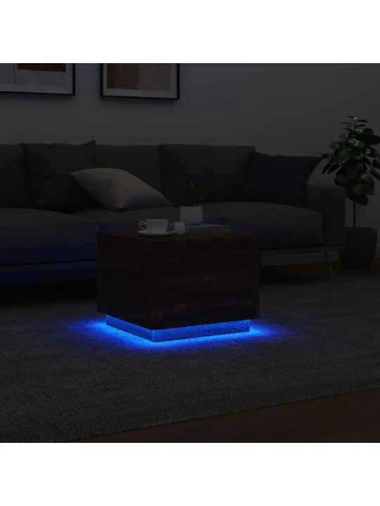 Konferenční stolek s LED osvětlením hnědý dub 50 x 50 x 40 cm