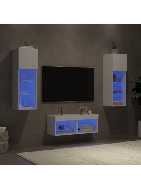 4dílná obývací stěna s LED osvětlením bílá