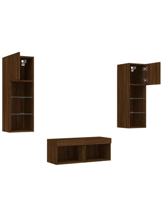4dílná obývací stěna s LED osvětlením hnědý dub