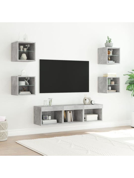 7dílná obývací stěna s LED betonově šedá kompozitní dřevo