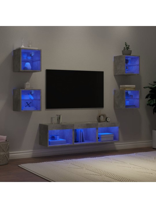 7dílná obývací stěna s LED betonově šedá kompozitní dřevo
